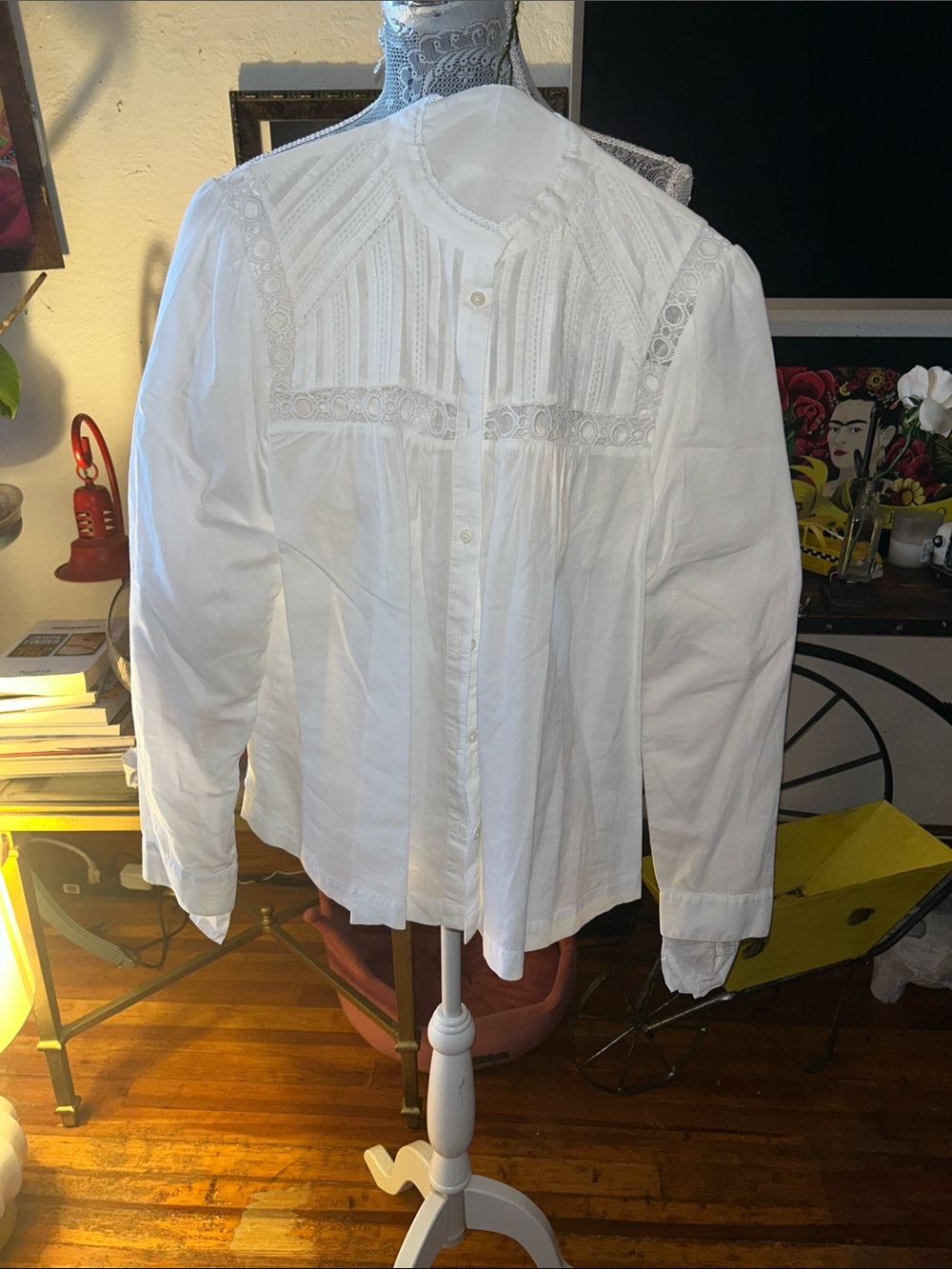 GAP White Cotton Lace-Yoke Button-Up Blouse